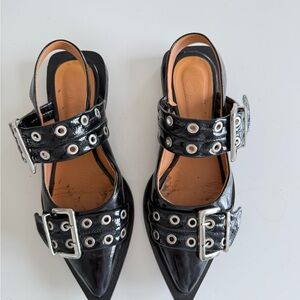 Ganni Black Buckle Strap Women's Shoes